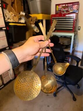 Vintage Brass Kitchen Utensil Set - Ladle, Skimmer, and Sauce Ladle